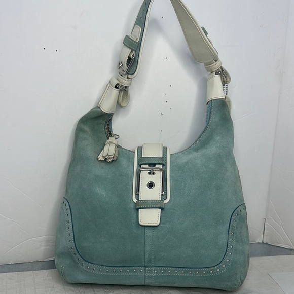 Coach Handbags - Coach Hamilton Hobo leather handbag
In pastel blue suede